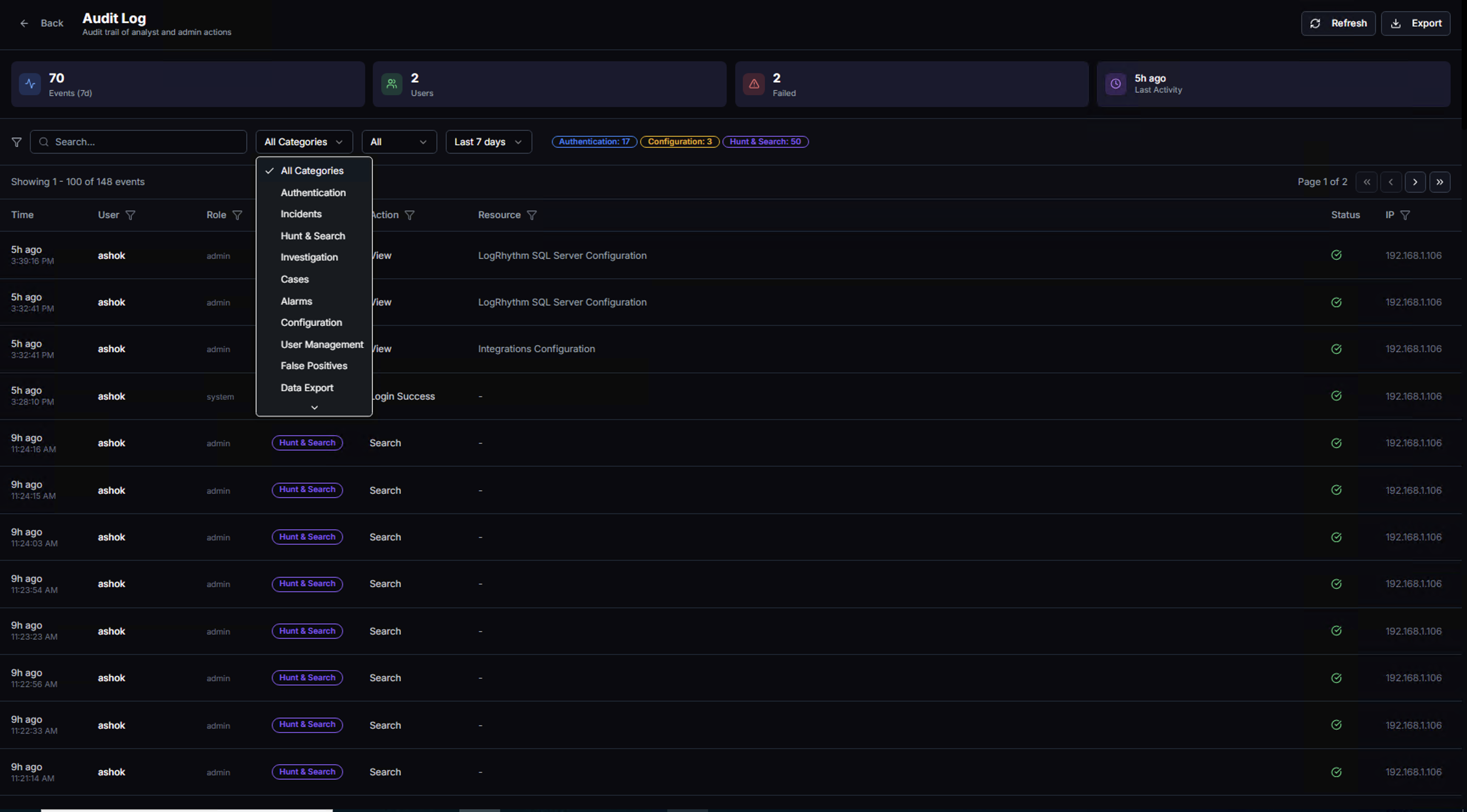 Audit Log Categories