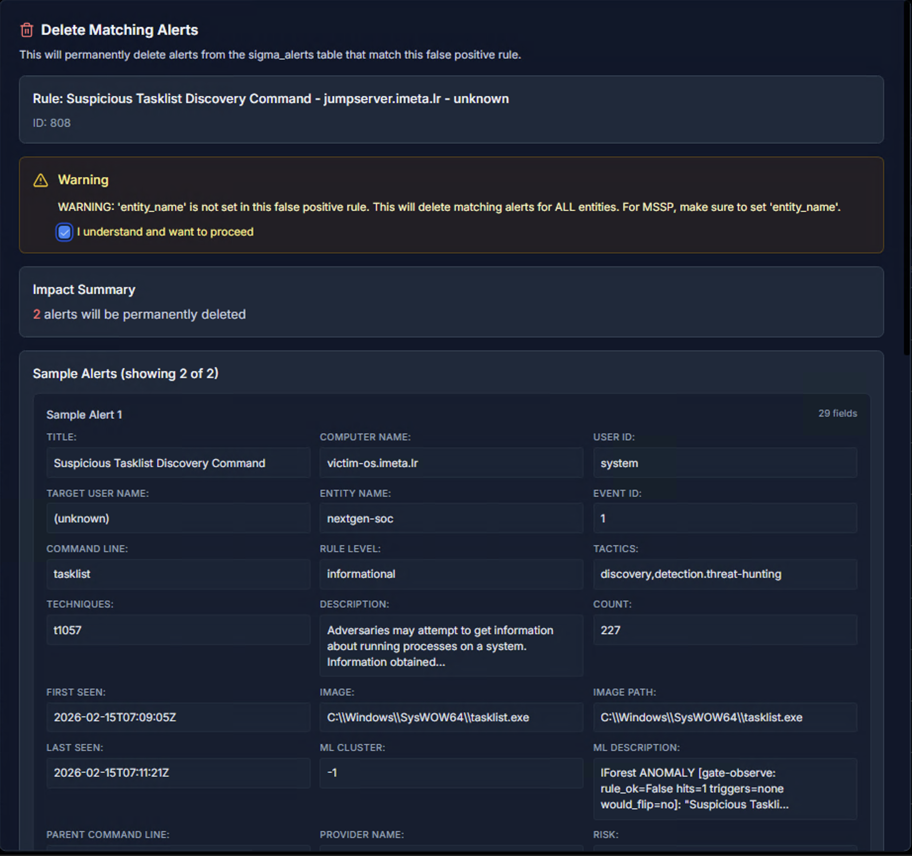 Delete Matching Alerts