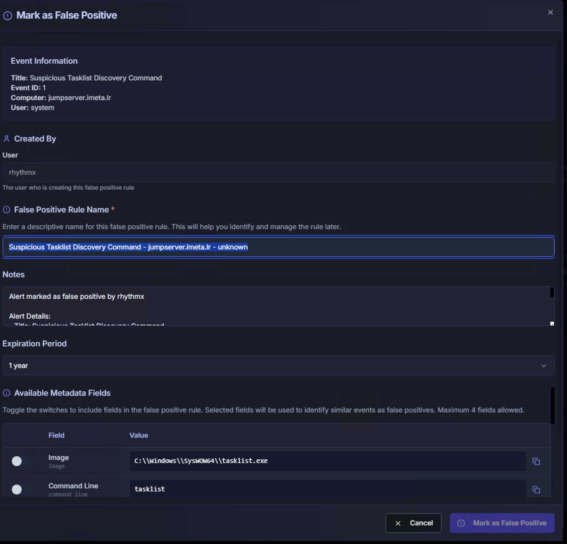 Mark as False Positive Dialog