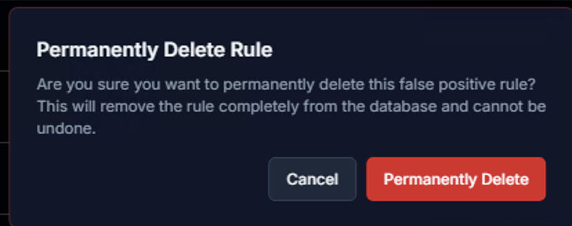 Permanently Delete Rule Confirmation